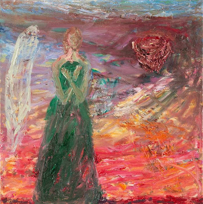 Syliin tipahtaneita hetkiä — 50 × 50 cm, oil on canvas, 2025